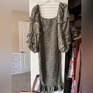 Sage floral midi-dress